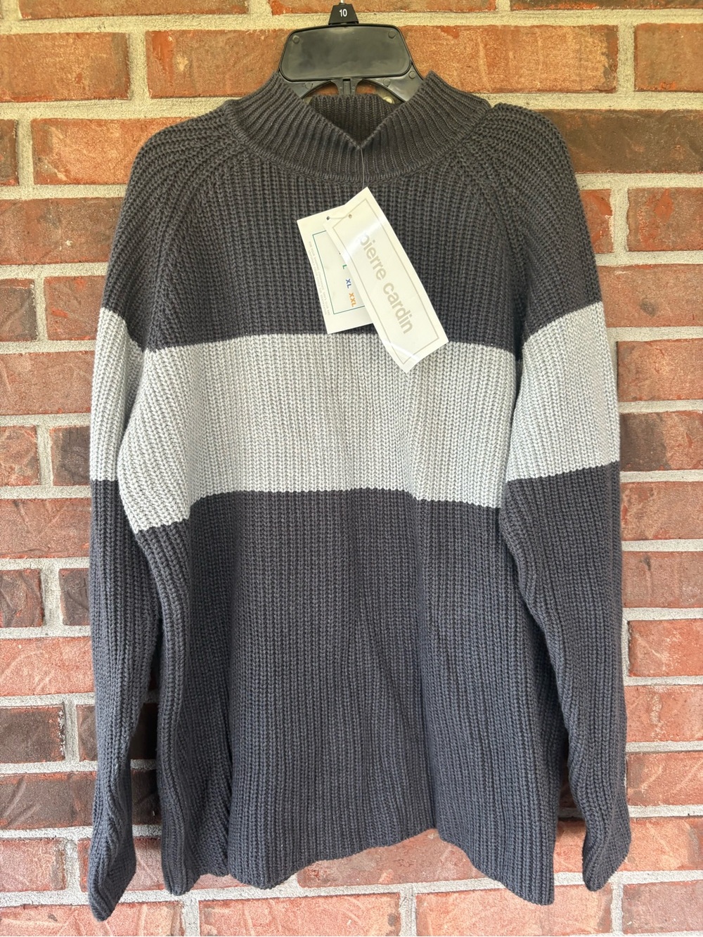 Pierre Cardin Charcoal & Light Gray Stripe Crewneck Sweater
